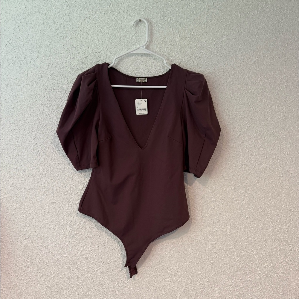 Free People Deep V-Neck Bodysuit - Dark Purple